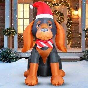 ⚡4FT Christmas Inflatables Puppy Yard Dog with Santa Hat Outdoor Decorations
